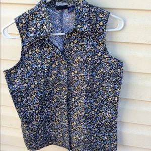 Vtg. DCC Black Floral Stretch Sleeveless Shirt-M